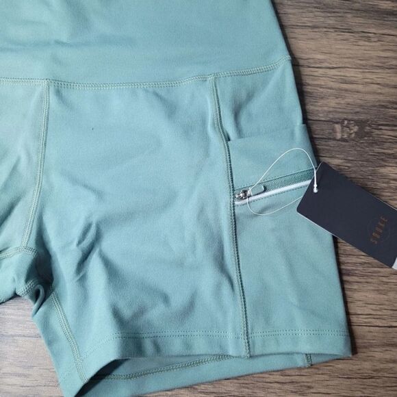 Women's SOUKE SPORTS High Waist Yoga Shorts Deep Green Large - Picture 2 of 7